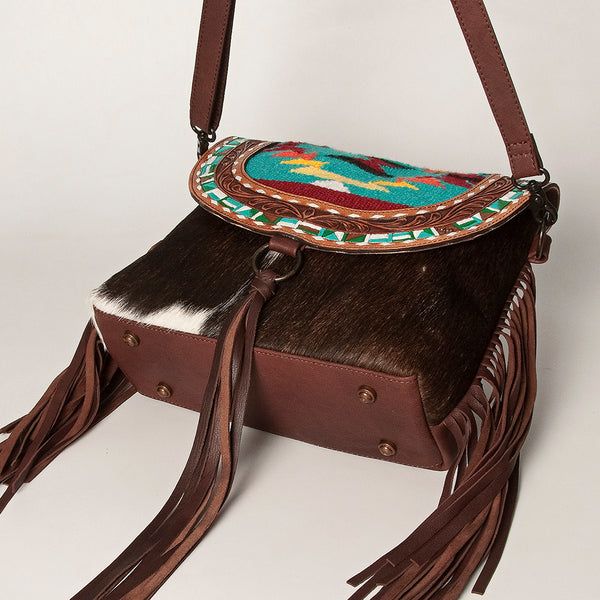 LC-ADBGZ616A Western Cowhide Messenger Bag with Tooled Leather & Beaded Tribal Flap