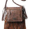 ADBGM250 Rustic Brown Leather Crossbody - Fringe Western Purse with Turquoise Concho