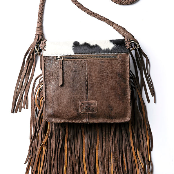 ADBGM250 Hair-On Cowhide Leather Crossbody Bag - Turquoise Concho & Fringe Western Purse