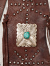 ADBGM253 Cowhide Leather Fringe Messenger Bag - Turquoise Concho & Studded Western Messenger