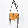 LC-ADBGM254 Raw-Edge Leather Western Crossbody Bag - Fringe Saddle Purse with Horn Toggle & Braided Strap
