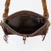 LC-ADBGM254 Raw-Edge Leather Western Crossbody Bag - Fringe Saddle Purse with Horn Toggle & Braided Strap