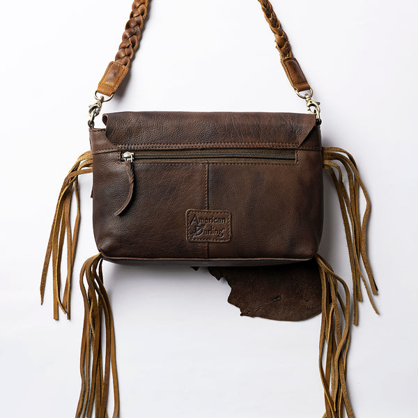 LC-ADBGM254 Raw-Edge Leather Western Crossbody Bag - Fringe Saddle Purse with Horn Toggle & Braided Strap