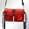 LC-ADBGM254 Raw-Edge Leather Western Crossbody Bag - Fringe Saddle Purse with Horn Toggle & Braided Strap
