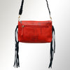 LC-ADBGM254 Raw-Edge Leather Western Crossbody Bag - Fringe Saddle Purse with Horn Toggle & Braided Strap