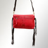 LC-ADBGM254 Raw-Edge Leather Western Crossbody Bag - Fringe Saddle Purse with Horn Toggle & Braided Strap