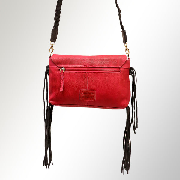 LC-ADBGM254 Raw-Edge Leather Western Crossbody Bag - Fringe Saddle Purse with Horn Toggle & Braided Strap