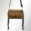 LC-ADBGM254 Raw-Edge Leather Western Crossbody Bag - Fringe Saddle Purse with Horn Toggle & Braided Strap