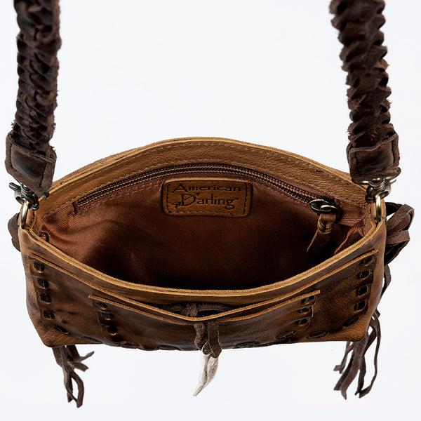 ADBGM255 Leather Western Crossbody Bag - Fringe Purse with Horn Toggle & Braided Strap
