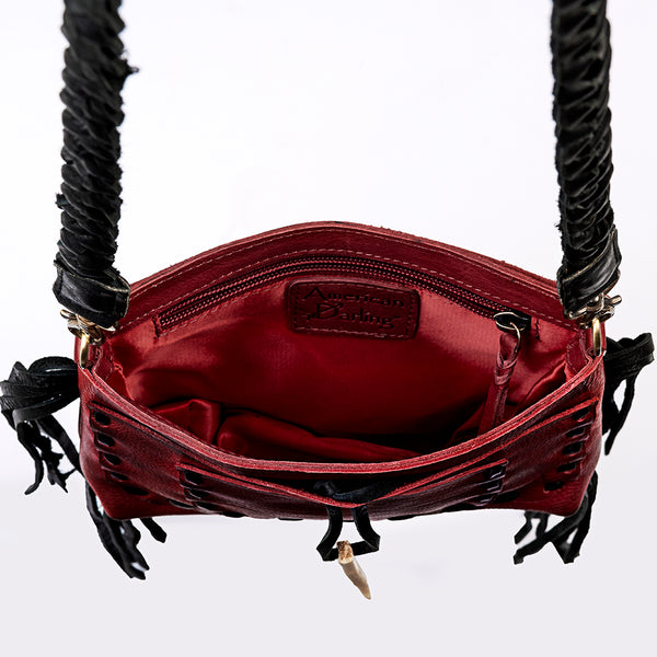 ADBGM255 Leather Western Crossbody Bag - Fringe Purse with Horn Toggle & Braided Strap