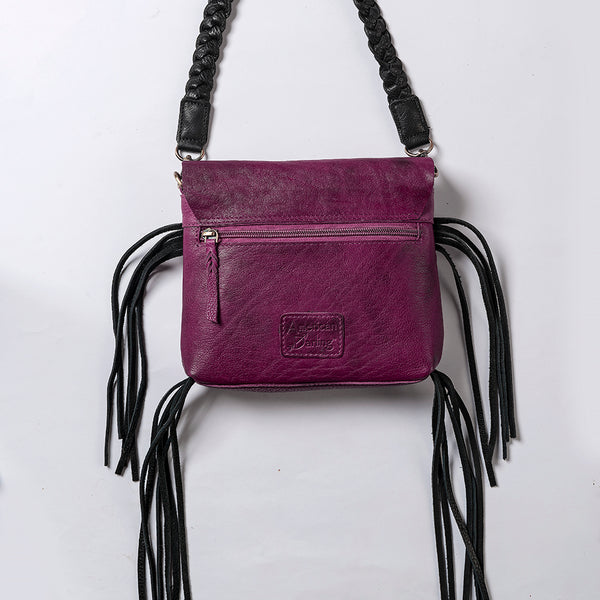 ADBGM255 Leather Western Crossbody Bag - Fringe Purse with Horn Toggle & Braided Strap