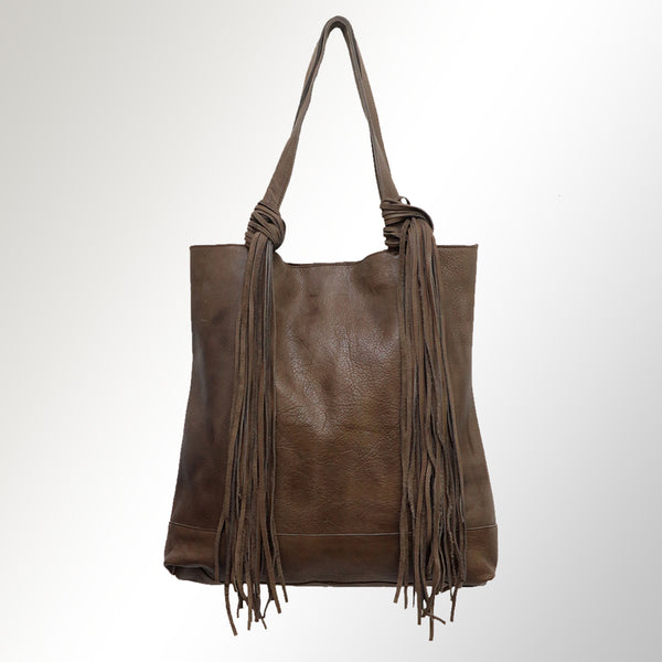 ADBGM119 Genuine Leather Fringe Tote - Western Knotted Strap Shoulder Bag