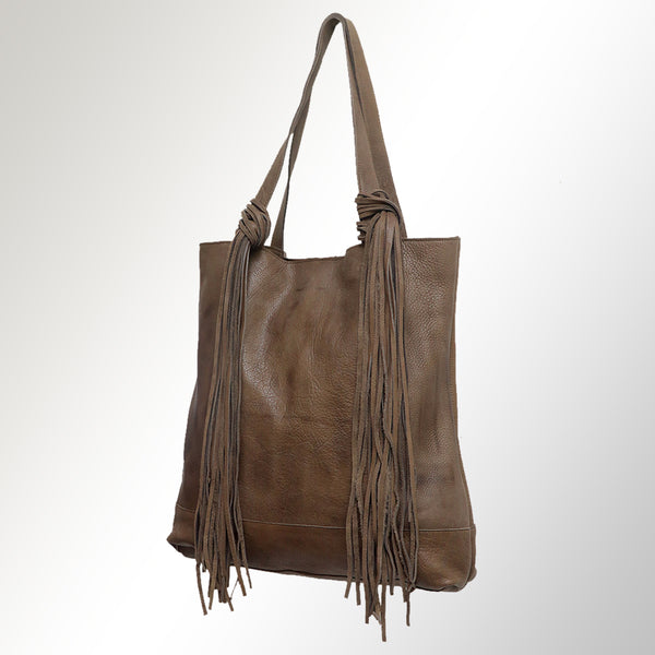 ADBGM119 Genuine Leather Fringe Tote - Western Knotted Strap Shoulder Bag