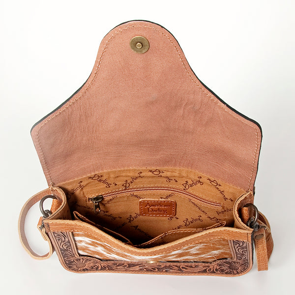 ADBG826 American Darling Western Cross body Bag Hair-On Cowhide with Hand Tooled Floral Carving