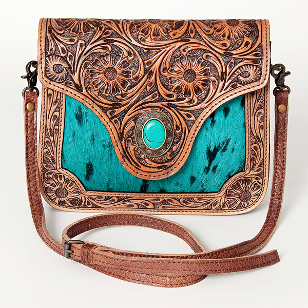 ADBG826 American Darling Western Cross body Bag Hair-On Cowhide with Hand Tooled Floral Carving