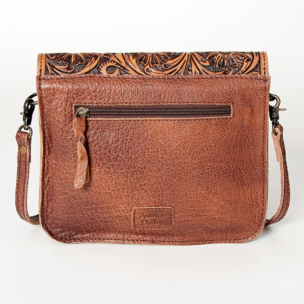 ADBG826 American Darling Western Cross body Bag Hair-On Cowhide with Hand Tooled Floral Carving