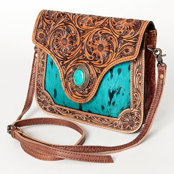 ADBG826 American Darling Western Cross body Bag Hair-On Cowhide with Hand Tooled Floral Carving