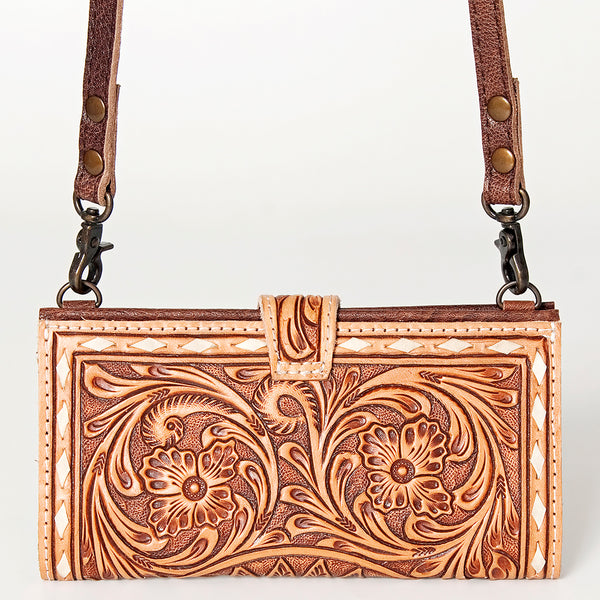 ADBG832 American Darling Western Small Cross body Bag Hand Tooled Floral with Buck Stitched Detail