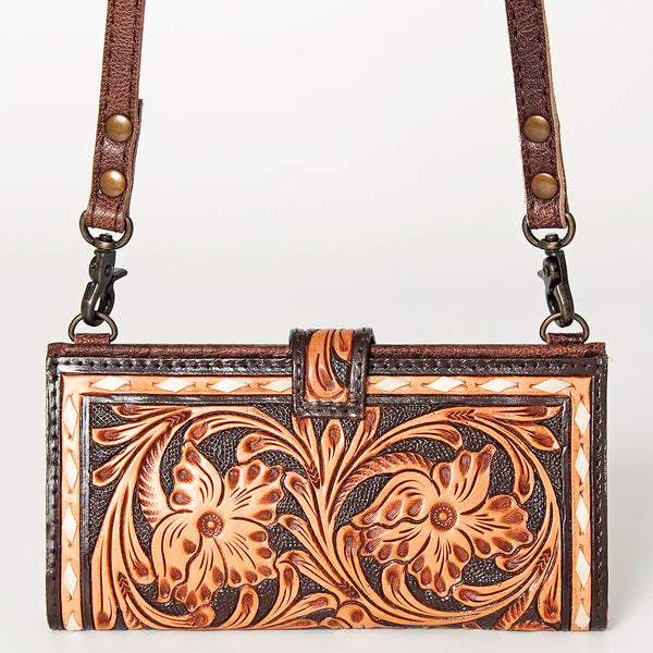 ADBG832 American Darling Western Small Cross body Bag Hand Tooled Floral with Buck Stitched Detail