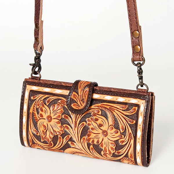 ADBG832 American Darling Western Small Cross body Bag Hand Tooled Floral with Buck Stitched Detail