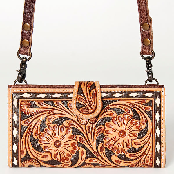 ADBG832 American Darling Western Small Cross body Bag Hand Tooled Floral with Buck Stitched Detail