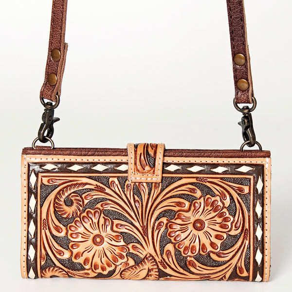ADBG832 American Darling Western Small Cross body Bag Hand Tooled Floral with Buck Stitched Detail