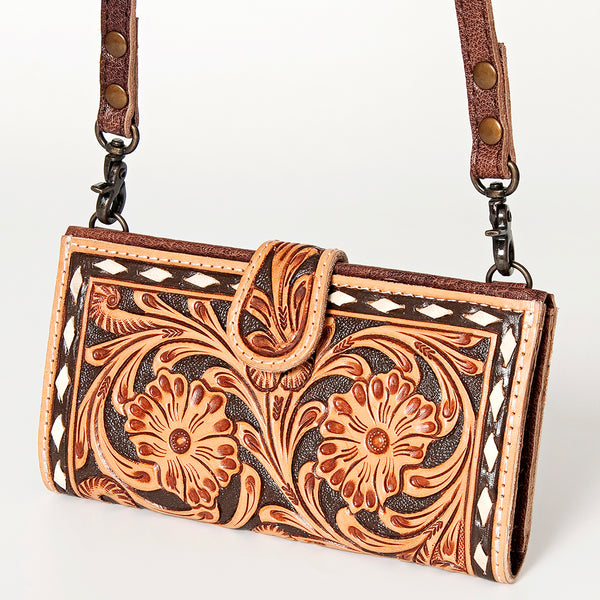 ADBG832 American Darling Western Small Cross body Bag Hand Tooled Floral with Buck Stitched Detail