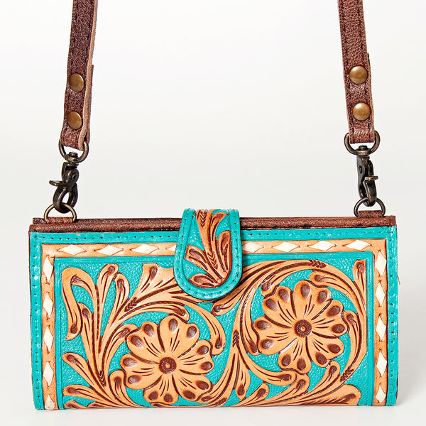 ADBG832 American Darling Western Small Cross body Bag Hand Tooled Floral with Buck Stitched Detail