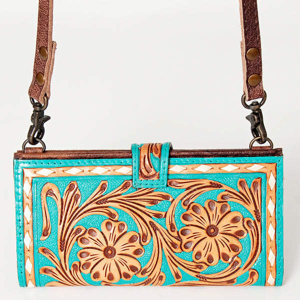 ADBG832 American Darling Western Small Cross body Bag Hand Tooled Floral with Buck Stitched Detail