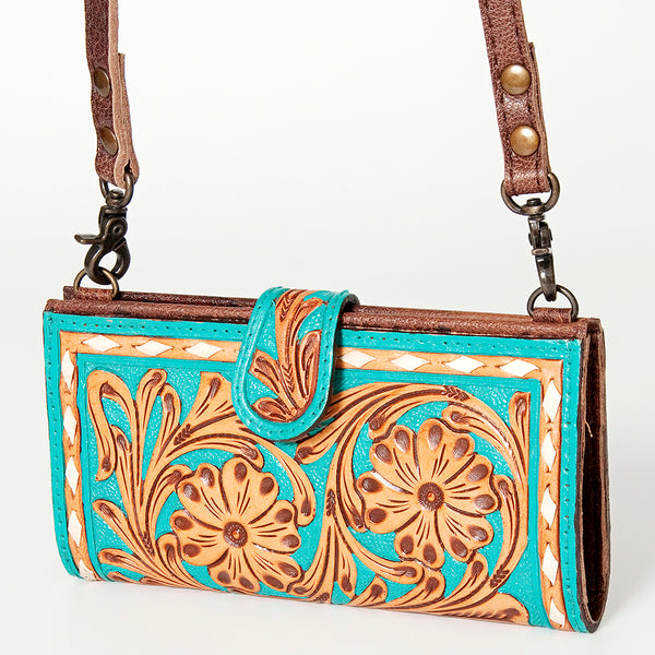 ADBG832 American Darling Western Small Cross body Bag Hand Tooled Floral with Buck Stitched Detail