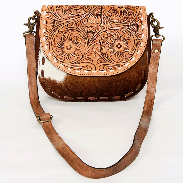 ADBGA211 American Darling Messenger Bag-Floral Hand Tooled Leather & Hair-On Hide