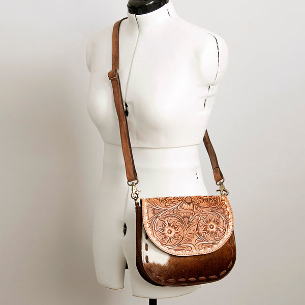 ADBGA211 American Darling Messenger Bag-Floral Hand Tooled Leather & Hair-On Hide