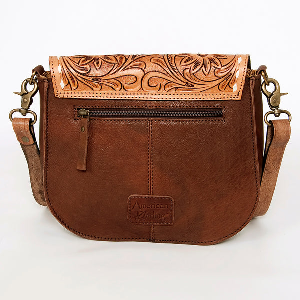 ADBGA211 American Darling Messenger Bag-Floral Hand Tooled Leather & Hair-On Hide