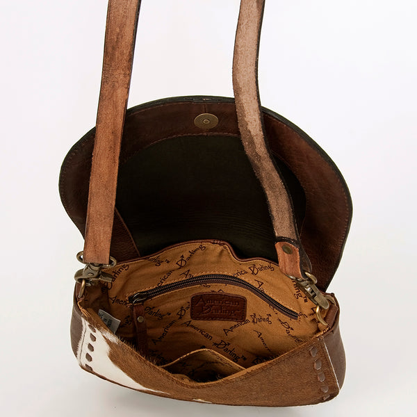 ADBGA211 American Darling Messenger Bag-Floral Hand Tooled Leather & Hair-On Hide