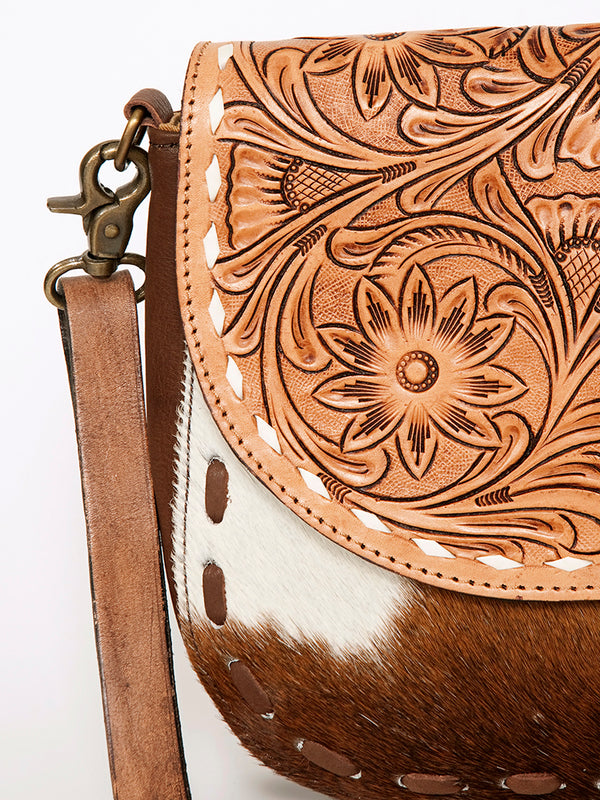 ADBGA211 American Darling Messenger Bag-Floral Hand Tooled Leather & Hair-On Hide