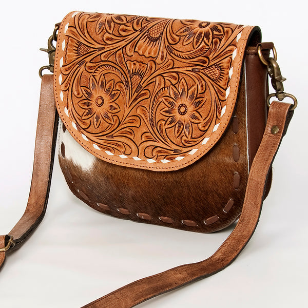 ADBGA211 American Darling Messenger Bag-Floral Hand Tooled Leather & Hair-On Hide