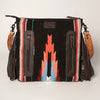 LC-ADBGZ251B Tooled Leather Fringe Crossbody Bag with Black & Turquoise Serape Wool