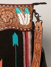 LC-ADBGZ251B Tooled Leather Fringe Crossbody Bag with Black & Turquoise Serape Wool
