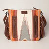 LC-ADBGZ365A Tooled Leather & Turquoise Feather Crossbody Bag - Tribal Wool & Fringe Western Purse