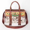 LC-ADBGZ200E Cowhide & Hand-Painted Sunflower Tooled Leather Tote - Western Shoulder Bag with Strap