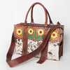 LC-ADBGZ200E Cowhide & Hand-Painted Sunflower Tooled Leather Tote - Western Shoulder Bag with Strap