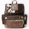 ADBG860 American Darling Hand Tooled Floral Leather & Hair-On Cowhide Backpack with Turquoise Concho