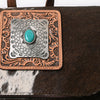 ADBG860 American Darling Hand Tooled Floral Leather & Hair-On Cowhide Backpack with Turquoise Concho