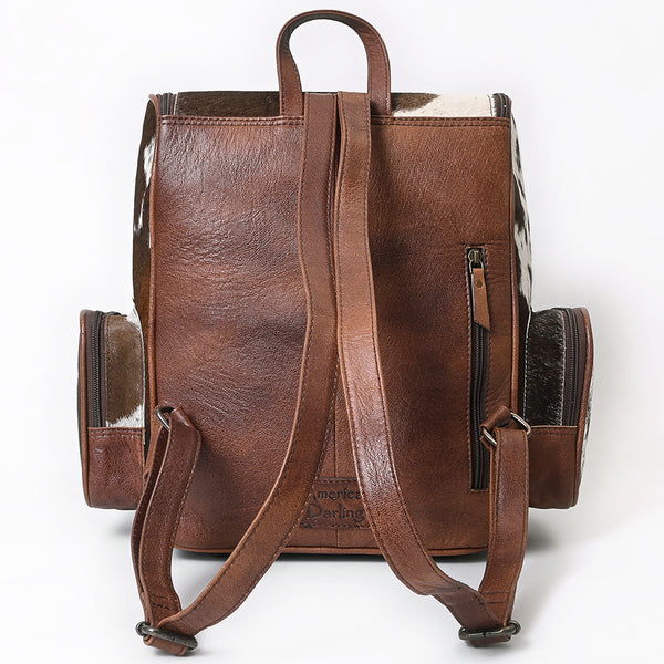 ADBG860 American Darling Hand Tooled Floral Leather & Hair-On Cowhide Backpack with Turquoise Concho