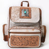 ADBG860 American Darling Hand Tooled Floral Leather & Hair-On Cowhide Backpack with Turquoise Concho