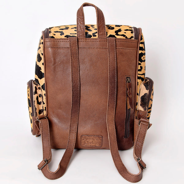 ADBG860 American Darling Hand Tooled Floral Leather & Hair-On Cowhide Backpack with Turquoise Concho