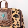 ADBG860 American Darling Hand Tooled Floral Leather & Hair-On Cowhide Backpack with Turquoise Concho