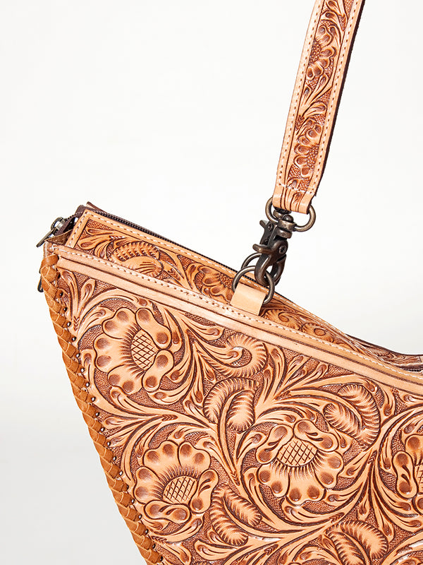 ADBG831 American Darling Western Tote Bag Hand Tooled Floral Carved Vegetable-Tanned Leather