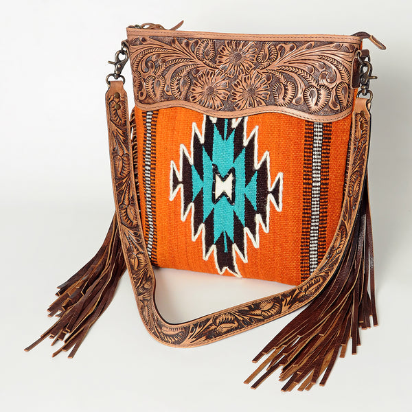 ADBG510 American Darling Hand Tooled Floral & Hand Woven Saddle Blanket Signature Cross Body Bag