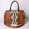 ADBG230 American Darling Hand Tooled Floral Western Leather Woven Saddle Blanket Tote Bag